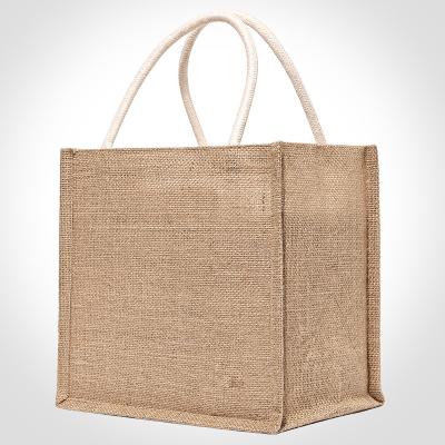 China Eco-Friendly Burlap Tote Bags Soft Cotton Handles Jute Laminated Inner Reusable Grocery Bags Hessian Handmade Beach Packaging for sale