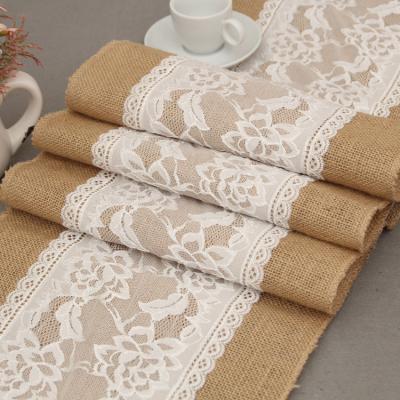 China Vintage Rustic Christmas Burlap Table Runner 12X108 Burlap Hessian Lace Table Runner Rustic Rolls Runners For Wedding Decoration for sale