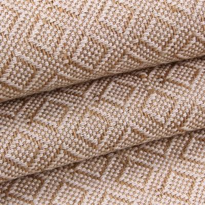 China Jute Jacquard Cloth Jacquard Fabric Breathable Grid Cotton Burlap Blended Fabric For Handcraft Bag Shoes Background Burlap For Upholstery Sofa for sale