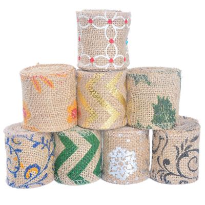 China Wholesale 2.4inch Christmas Ribbon Viable Hot Sale Burlap Ribbon Yarn Viable Edged Custom Made For Wedding Decor for sale