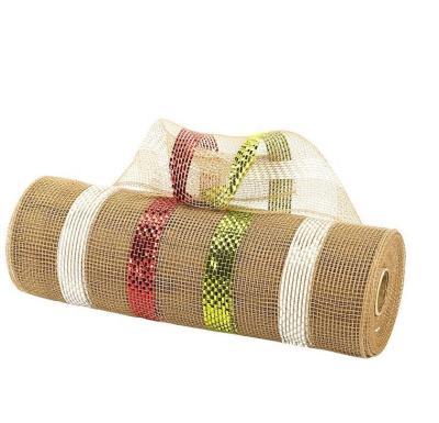 China PP Mesh Ribbons Poly Burlap Mesh Rolls Garland Christmas Metallic Plastic Ribbon for Decoration Decor Mesh for Flower Wrapping for sale