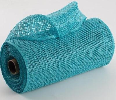 China PP 10 Inch Blue Floral Poly Mesh Decorative Mesh Ribbon Rolls Poly Burlap Decor Ribbon for sale