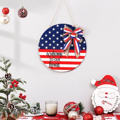 China Patriotic Wooden Hanging Door Sign American Flag Wooden Plaque Door Hanging Decor American Flag Sign Door Decor for sale