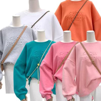 China Anti-Wrinkle Loose Thin Letter Crewneck Print 3d Embossed Custom Embossed Sweatshirt Oversized Women Sweatshirt Women Sweatshirt for sale