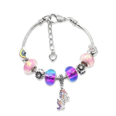 China CLASSIC Beads DIY Bracelet Kids Colorful Unicorn Pendant Kids Bracelet Rainbow Beads Bracelet Gift For Girls for sale