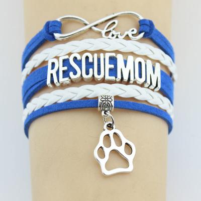 China Infinity Love Rescue Mom Paw Charm Handmade Paw Bracelet Leather Casual/Sporty Bracelet for Women Gift for sale