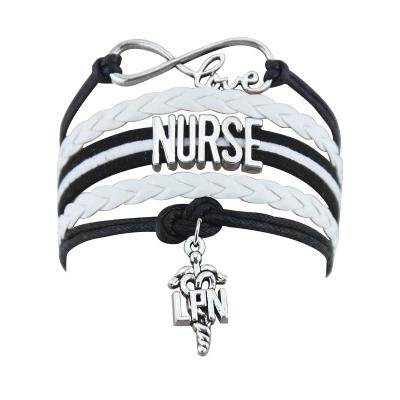 China CLASSIC Nurse Bracelet LPN Infinity Love Leather Charm Bracelets High Quality Charm Bracelet For Women Men Gift for sale