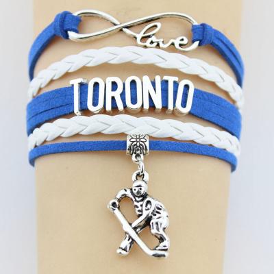 China CLASSIC Infinity Love Toronto Hockey Bracelet Charm Bracelets Hockey Team Bracelet For Women Men Leather Gift Customize for sale