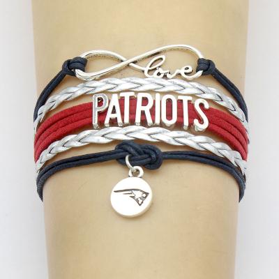 China CLASSIC Infinity Love Leather Patriots Football Bracelet Football Charm Bracelets Football Team Bracelet For Women Men Gift Customize for sale