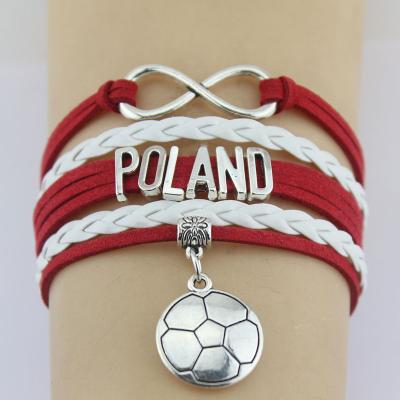 China High Quality National Soccerl Team Charm Leather Bracelet Soccer Charm Bracelet CLASSIC Infinity Love Bracelets For Women Men Gift for sale