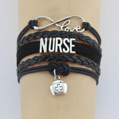 China High Quality CLASSIC Leather Charm Bracelets Nurse Hat Nurse Love Infinity Charm Bracelet For Women Men Gift for sale