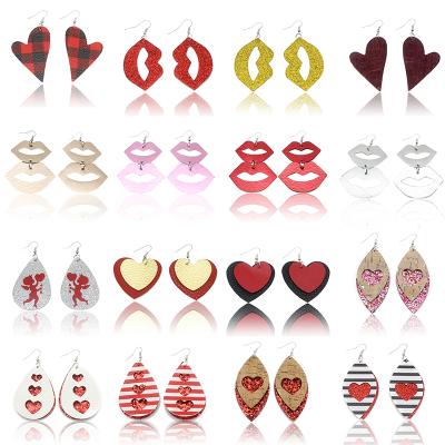 China CLASSIC Double Pattern Valentine's Day Factory Made Earrings Leather Earrings Drop Earrings Customize for sale