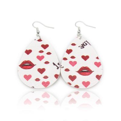 China CLASSIC Double Pattern Valentine's Day Factory Made Earrings Leather Earrings Drop Earrings Customize for sale