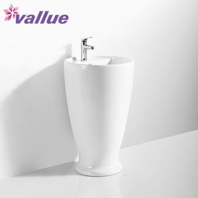 China Italian Designs Brand Ceramic Round Single Hole Chaozhou Ceramic One Piece Wash Hand Wash Floor Stand Pedestal Wash Basin Hand Wash Sink for sale