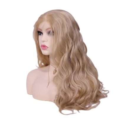 China Natural Fit Long Hairline Heat Resistant Wavy Blonde Synthetic Curly Wigs For Women Date Party for sale