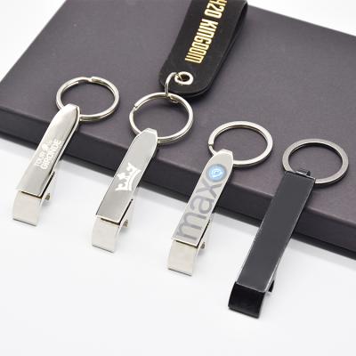 China Customized Laser Zinc Alloy Metal Bling White Logo Mini Beer Bottle Opener Keychain for sale