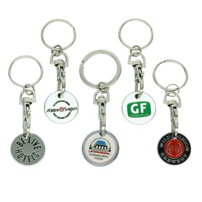 China Durable Custom Token Key Chain China Logo Promotional Trolley Metal Coin Rack Shopping Cart for sale