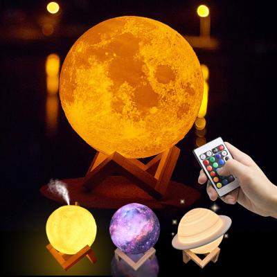 China Modern 16 Colors Dimmable Table Desk Led Galaxy Kids Lights Christmas Decoration Baby 3D Print Moon Lamp Night Light for sale