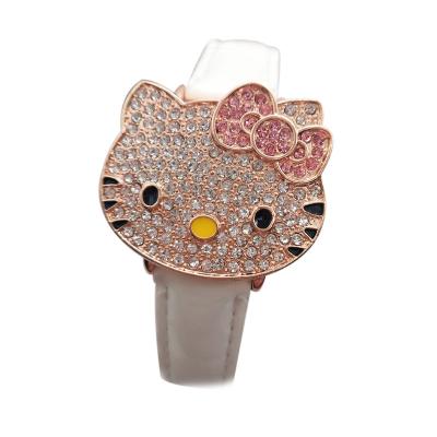 China Newest Fashion Factory Outlet Cover Kitty Inlay Diamond Cute Digital Flip-open Watch Hello Led Watch For Kids Girls Quartz Watches for sale