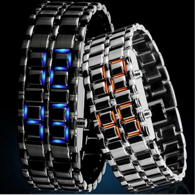 China Automatic Date LED Digital Kids Wristwatches Iron Mens LED Digital Samurai Wristwatches Metal Strap Relogio Reloj Electronic Watches for sale