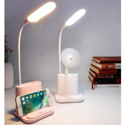 China Modern Rechargeable LED Table Reading Lamp 1200mAh Lithium Battery Desk Touch Control Light with Mini USB Fan for Home and Office for sale