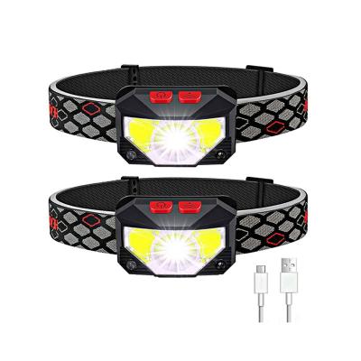 China 2 Pack LED Outdoor Headlight Rechargeable COB High Bright Headlight With Outdoor Gesture Sensor Red Light Flash Waterproof for sale