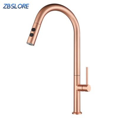 China Minimalism Swept Basin Pull-Down Faucet Rose Gold Swivel Pull-Down Faucet for sale