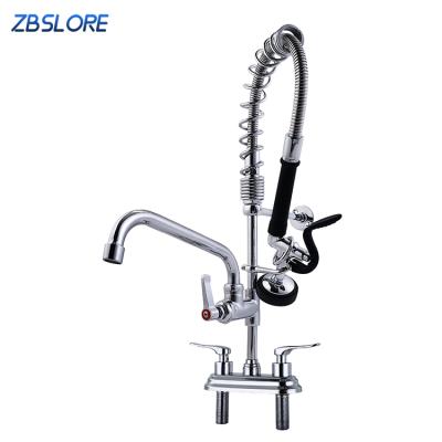 China Modern OEM&ODM Mini Double Hole Pre-Rinse Commercial Grade Pull Down Faucet With 450mm Hose for sale