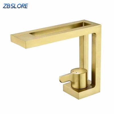 China Luxury Metered Faucets Water Saving Brush Gold 304 Stainless Steel Bathroom Basin Faucet With Single Lever for sale