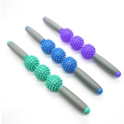 China Yoga or Plates Training Yoga Stick Body Massage Relax Tool Muscle Roller Sticks with 3 Point Ball Spike Muscle Body Relax Tool for sale