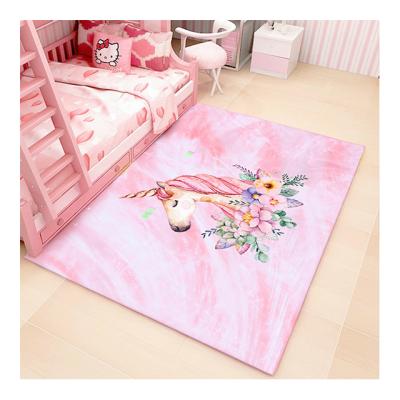 China Alfombras Quality Girl Heart Pad Pink Unicorn Rug Kids Bedroom Bedside Rug Washable Area Rug for sale