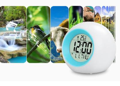 China Battery Light Color Changing Led Cube Alarm Clock Flashing Light / Nature Sounds for sale