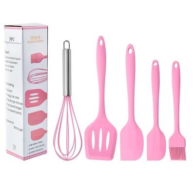 China Viable Beater Scraper Egg Shovel Leakable Kitchen Household Cooking Store Silicone Baking Tools Set 5pcs Cooking Silicone Kitchenware Set for sale