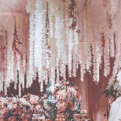 China Artificial Silk Wisteria Flowers Hanging Garland Vine Rattan Simulated Flower String Orchid Silk Flower for Wedding Home Decoration for sale