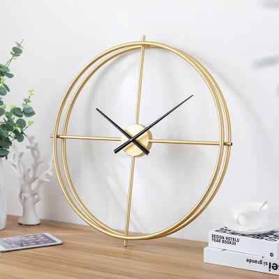 China Hot Selling Antique Style 24 Inch Modern Large Wrought Iron 3D Circle Gold Indoor Home Wall Clocks For Home Decoration for sale