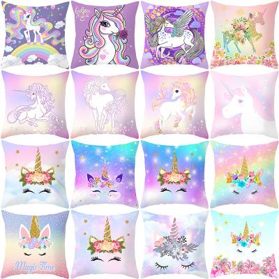 China Custom Cartoon Unicorn Pillow Cover Cute Horse Rainbow Folded Purple Pillow Case Inner For Home Decor Garden Chair Pillows Case for sale