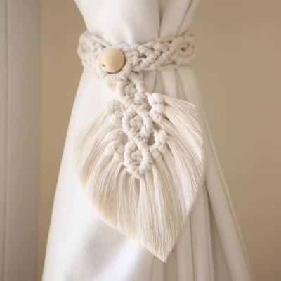 China Modern Leaf Tassel Macrame Curtain Tieback Hand - Woven Back Drapery Barrier Cotton Rope Curtain Tie Backer Bohemian Home for sale