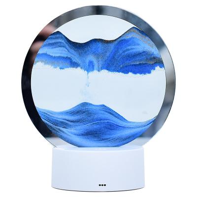 China 7Color LED Sand Painting Table Lamp 3D Sand Art Picture Round Glass Hourglass Modern Overflowing Night Light Bedside Lamp Home Decor for sale