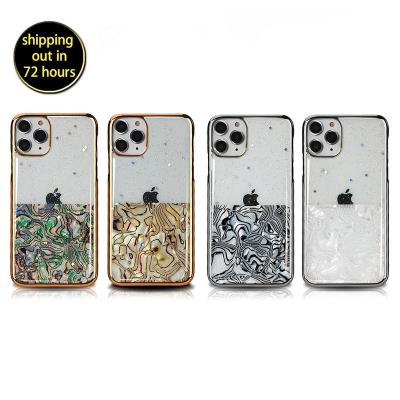 China Epoxy For Iphone 11 Semi Transparent Artificial Conch Shell Plating PC Protect Phone Case For Iphone 12 for sale