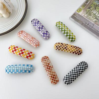 China 2022 Environmental Friendly Factory Acetate Hair Clips 8.5cm Plaid Hair Clips Elliptical Single Spring Integrated Hair Clips For Women for sale