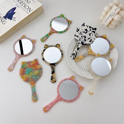 China Environmental Friendly Custom Design Mirror High Quality Colored Acetate Handle Cat Shape Cosmetic Portable Cosmetic Mirror Daily Use Mirror For Women for sale