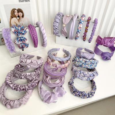 China Hot Selling Environmentally Friendly Ins Fabric Purple Headbands Towels Crinkle Twist Braid Head Band For Women for sale