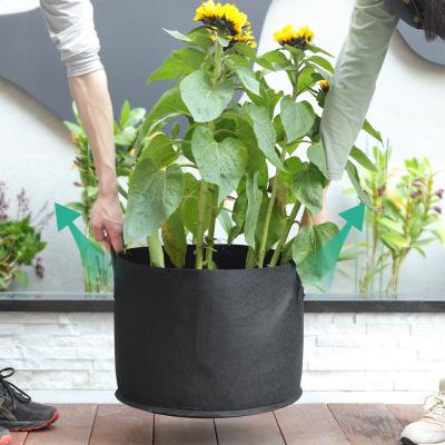 China With Handles Top Selling Black Plant Grow Bags With Handles Woven Fabric Non Planting Sack Plant Nursery Bag for sale