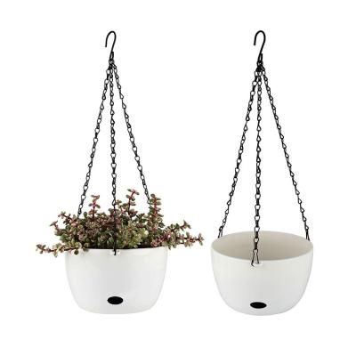 China Durable Material Top Selling White Hanging Pots For Indoor And Outdoor Hanging Decorative Planter Basket Self Watering Pots Wall Planters for sale