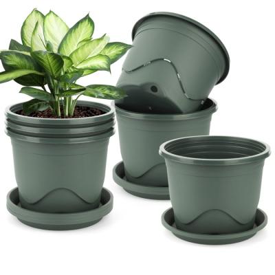 China With Root 0.9Gallon Plants Pots Saucers Wholesale Green Contral Dart Green Plastic Plant Pots For Nursery Plants for sale