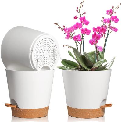 China 8 Inch Minimalist Plastic White Self Watering Plant Pot For Planter Garden Indoor And Balcony Plastic Pots for sale