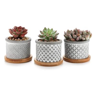 China With Cut Out Gray Plant Pots Succulent Pots Hot Sale For Cactus And Small Plants With Drainage Holes Cement Pot for sale