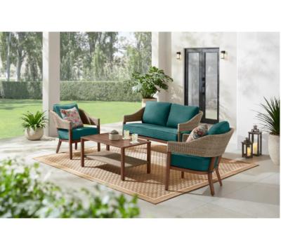 China Modern Waterproof Outdoor Living Room Cover Classic Teak Sofa Furniture Set PE Rattan Patio Garden Sofa for sale