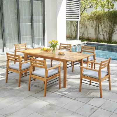 China Contemporary Waterproof Teak Outdoor Dining Tables Set Solid Wood Patio Furniture Villa Garden Chairs for sale