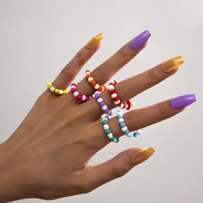 China 2021 New Arrival Environmentally Friendly Fashion Bohemian Korean Handmade Colorful Seed Beads Ring Sets For Women for sale